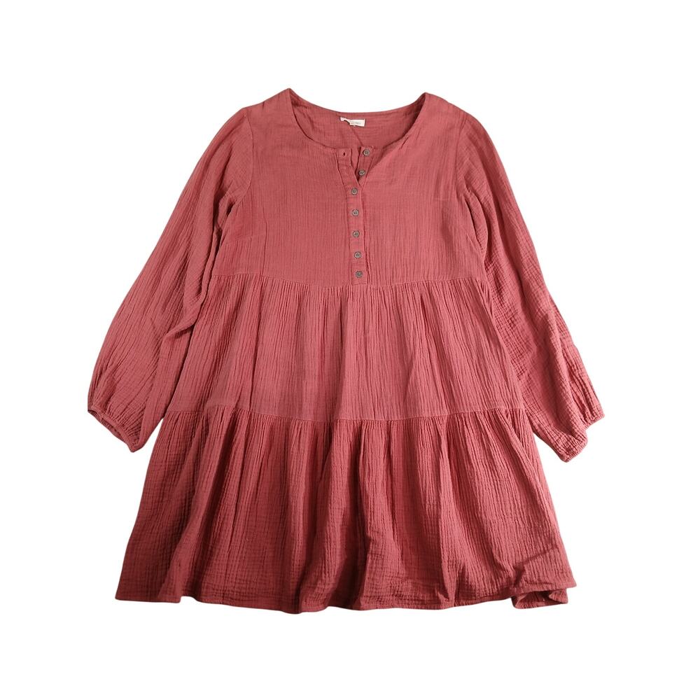 Cotton Bleu Dress Women Medium Pink Prairie Boho Flowy 100% Cotton Cottagecore